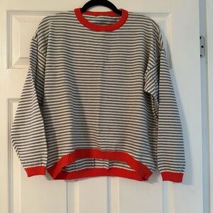 Striped Gray and Red Women's Sweater